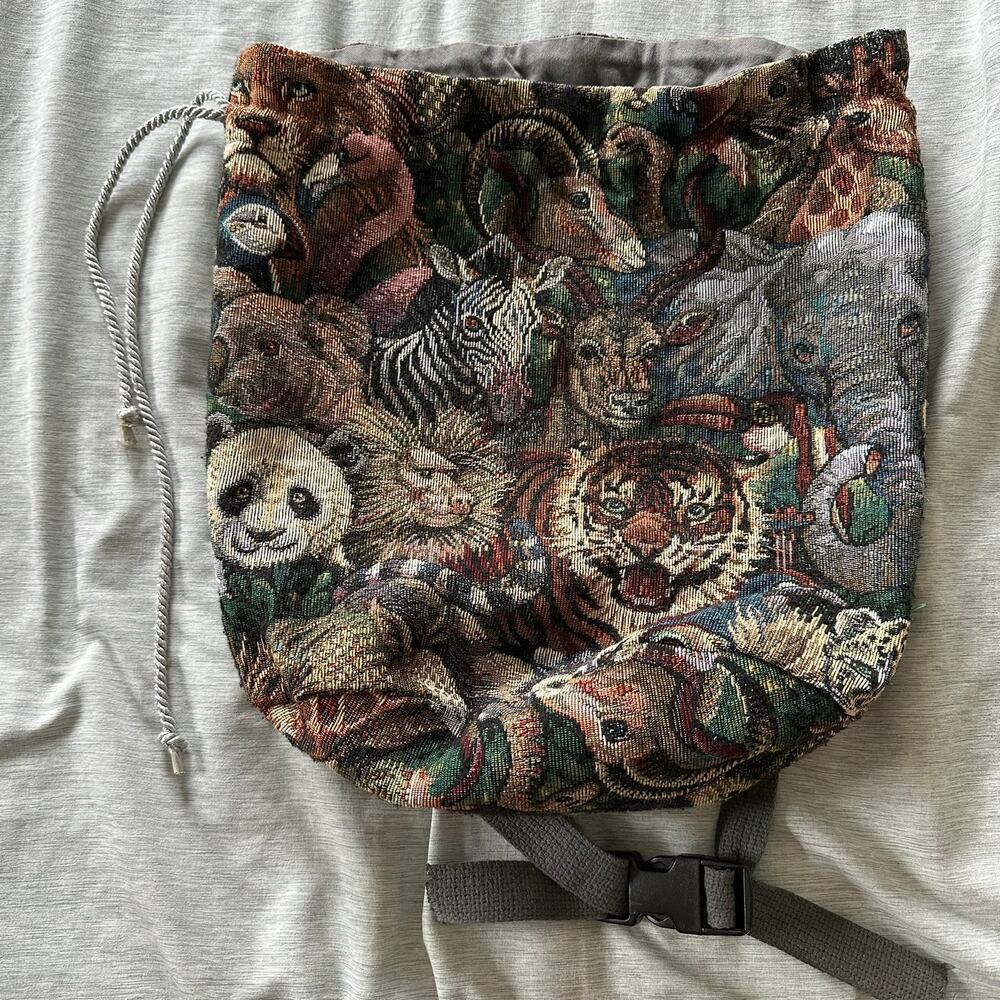 Tapestry Animal Print Drawstring Backpack Jungle … - image 1